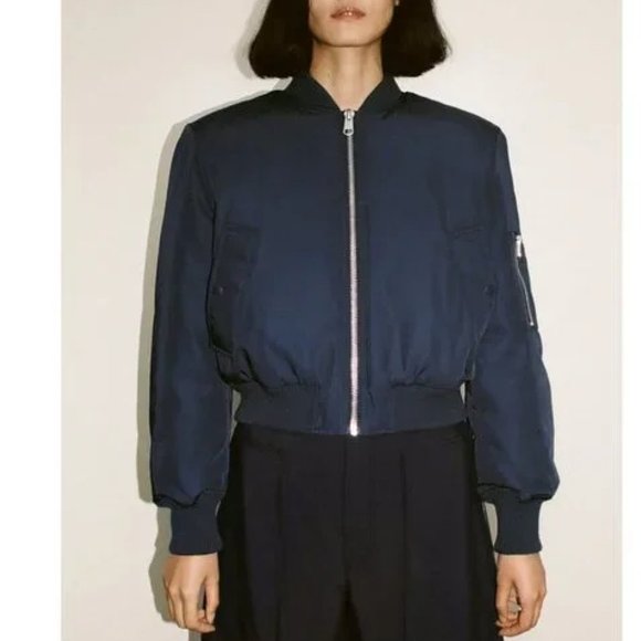 BLOGGER'S FAVE! Zara Short Bomber Jacket Navy Blue NWT - Picture 3 of 10